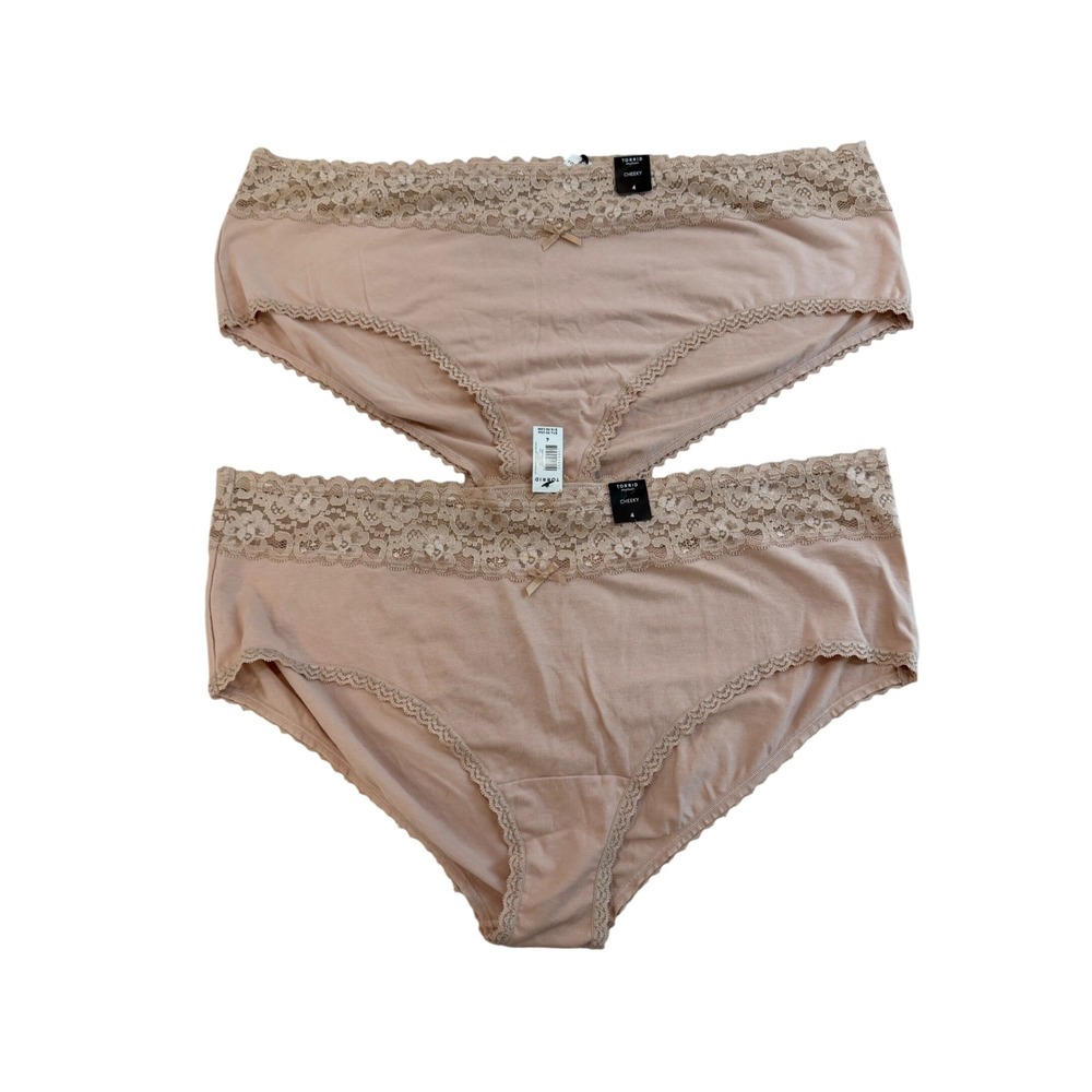 Torrid Curve Rose Dust Cotton Mid Rise Cheeky Lace Trim Panty 2 Pack Size 4 NWT
